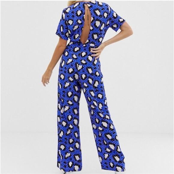 ASOS Electric Blue Pink Polka Dot Wide Leg Leopard Jumpsuit - Picture 2 of 12